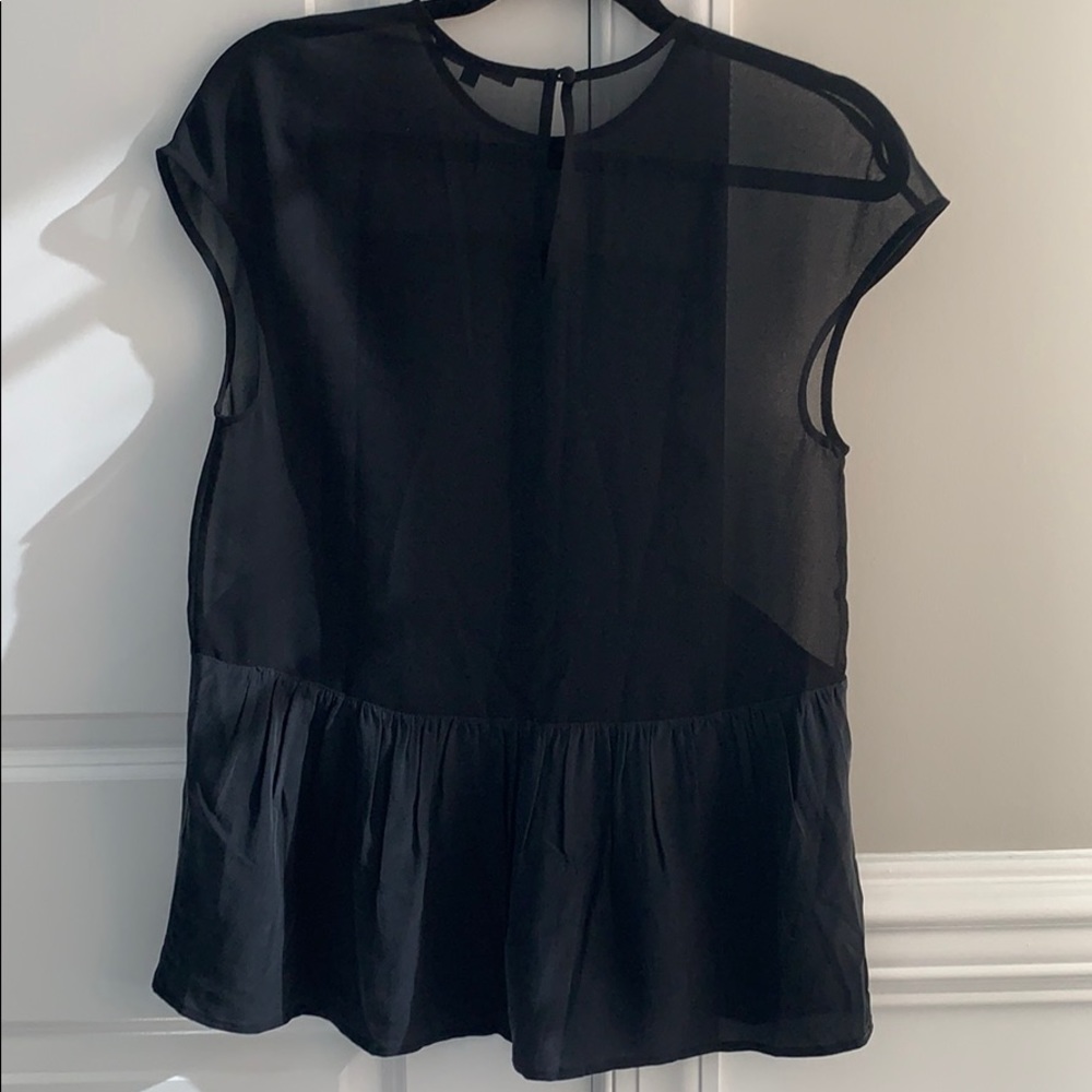 Madewell Black silk blouse with sheer accents